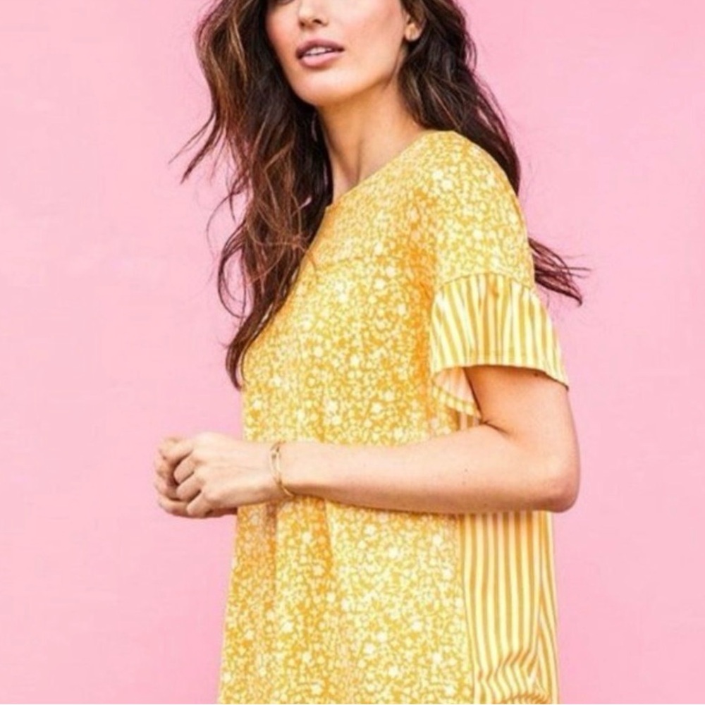 Matilda Jane Golden Sunshine Floral Yellow Striped Top - Large